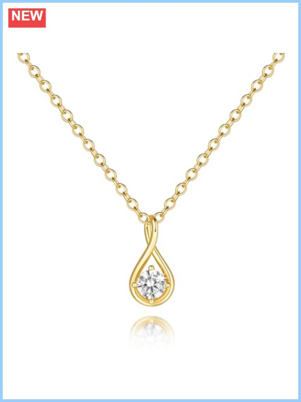 14K Gold Plated Pendant Necklace Cubic Zirconia Mobius Loop O-Chain